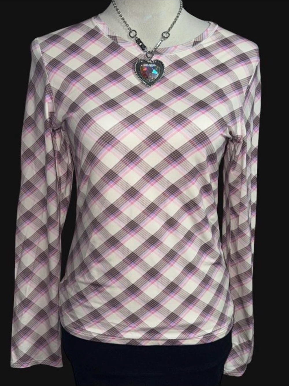 PINK Victoria's Secret Pink and Cream Plaid Long-Sleeve Tee